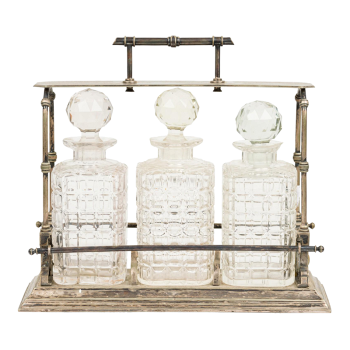 english victorian tantalus set in metal carrying case set of 3 2958