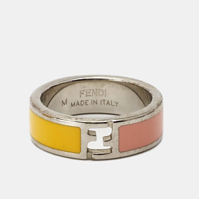 fendi sta bicolor enamel silver tone ring size 725 3629