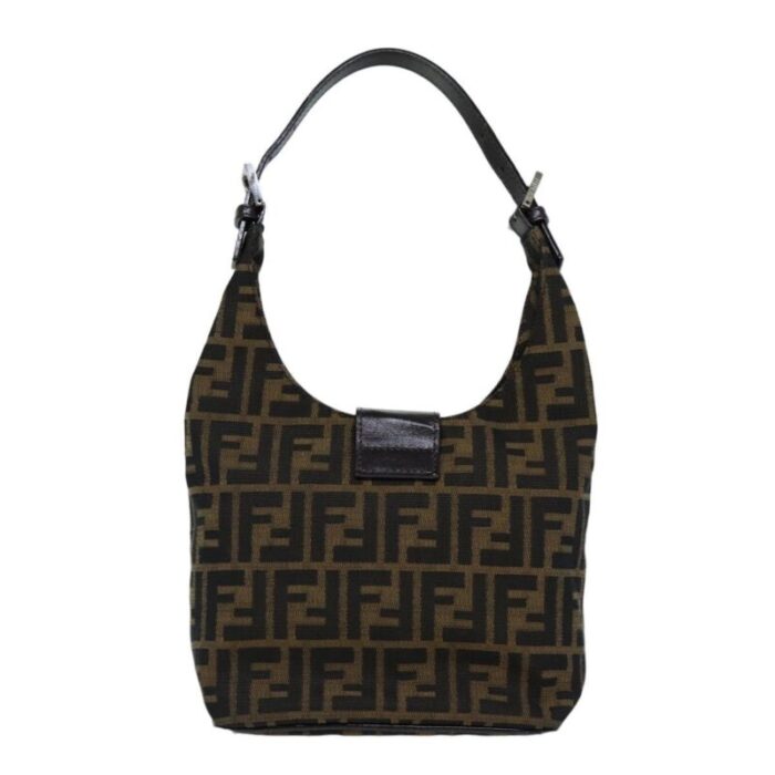 fendi zucca canvas mamma baguette shoulder bag black brown auth 76559 2306