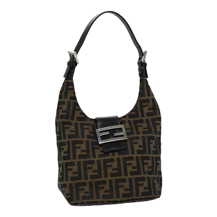 fendi zucca canvas mamma baguette shoulder bag black brown auth 76559 3703