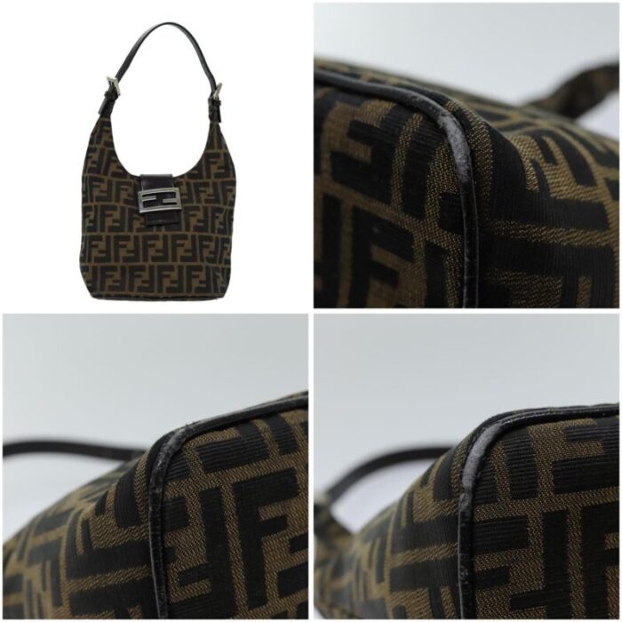 fendi zucca canvas mamma baguette shoulder bag black brown auth 76559 8341