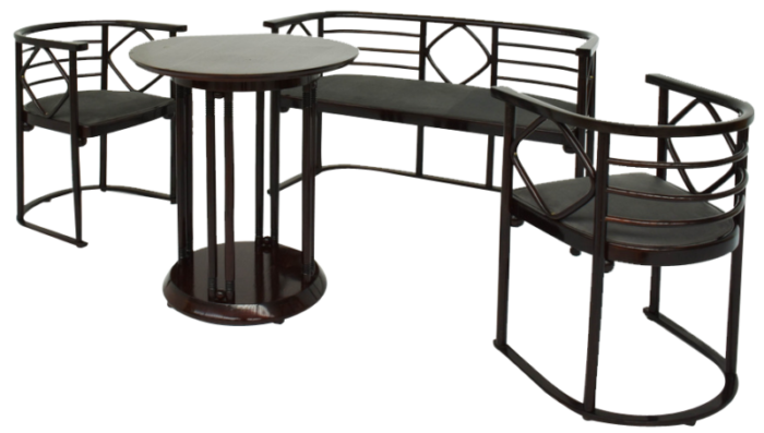 fledermaus cabaret bench with chairs and bistrot table by josef hoffmann 1980 set of 4 1593