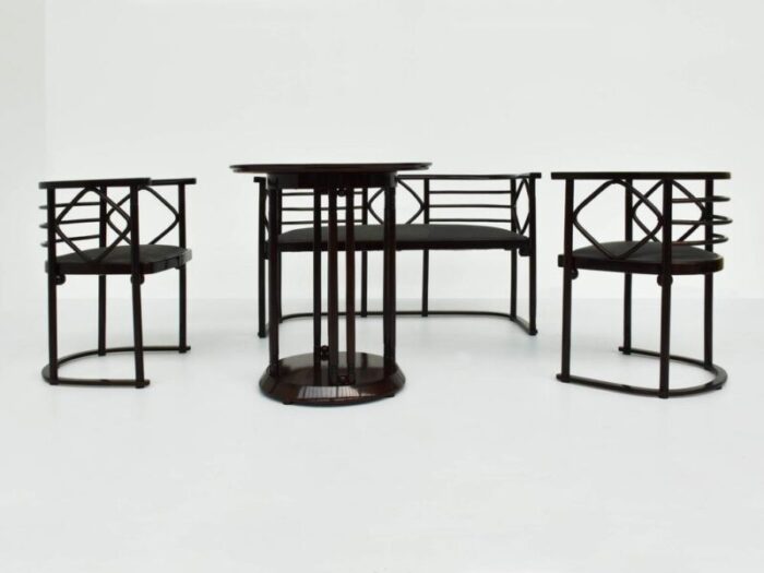 fledermaus cabaret bench with chairs and bistrot table by josef hoffmann 1980 set of 4 6922