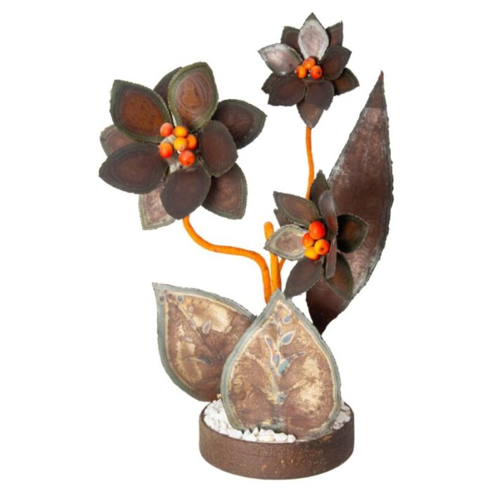 french decorative centerpiece in metal and ceramic 1970 1