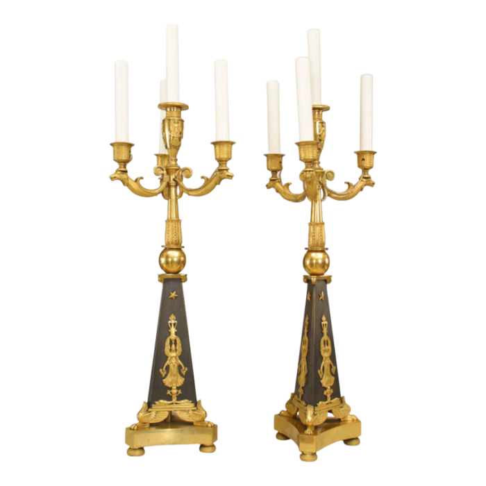 french empire black and gilt candelabras with bird figures a pair 7393