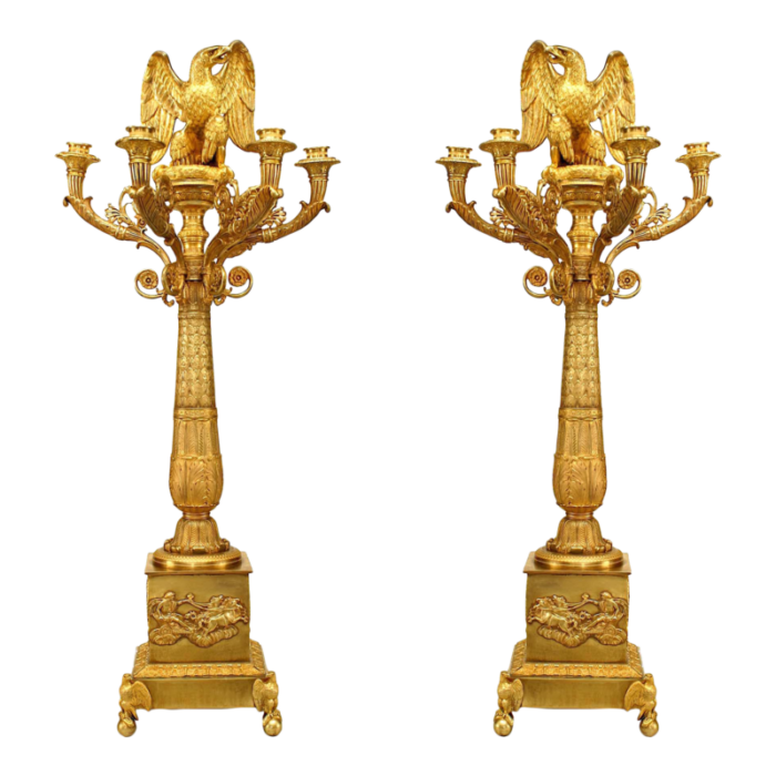 french empire style bronze dore candelabra with eagle figures a pair 1624