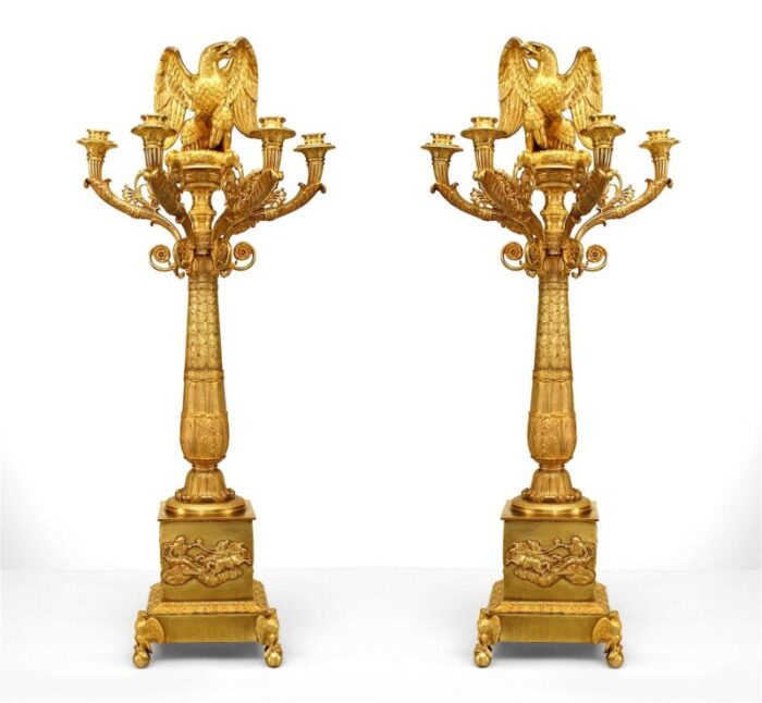 french empire style bronze dore candelabra with eagle figures a pair 5937