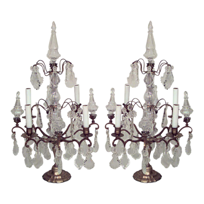 french louis xv style bronze and crystal candelabras a pair 4854