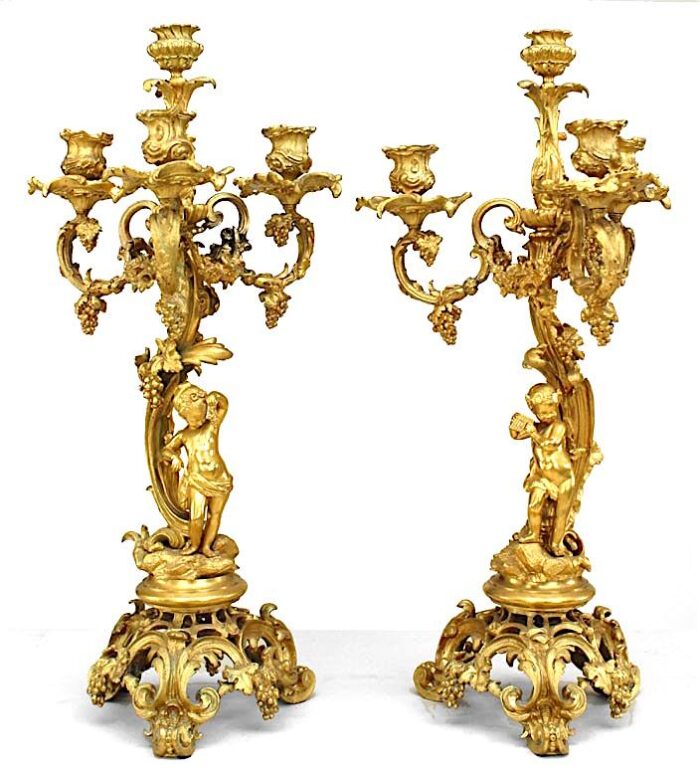 french louis xv style bronze dore four arm cupid candelabras a pair 3191