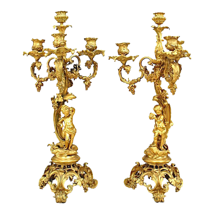 french louis xv style bronze dore four arm cupid candelabras a pair 6756