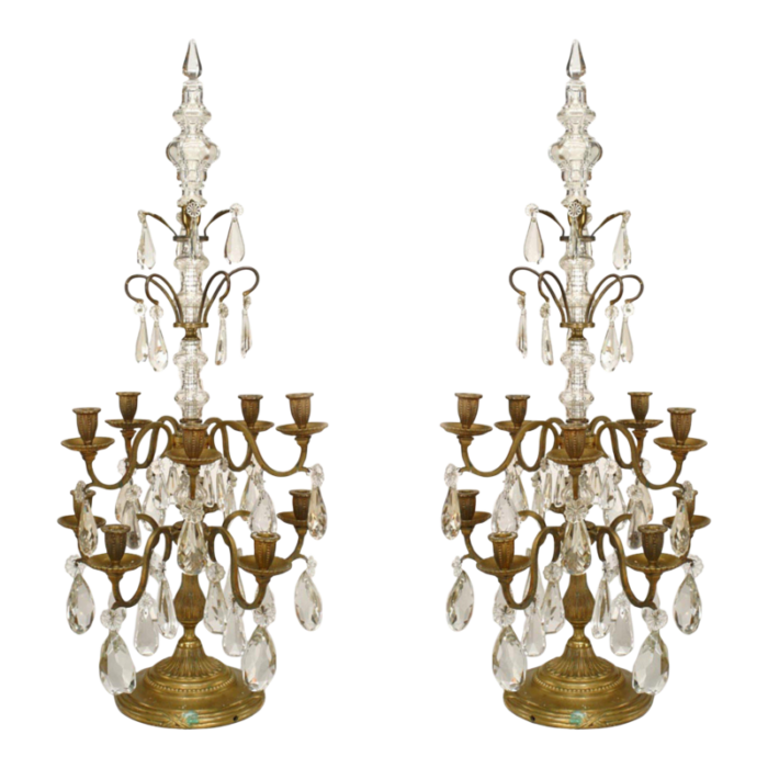 french louis xvi style bronze and crystal candelabras a pair 2378