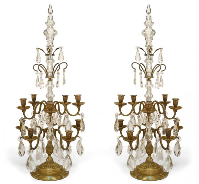 french louis xvi style bronze and crystal candelabras a pair 3762