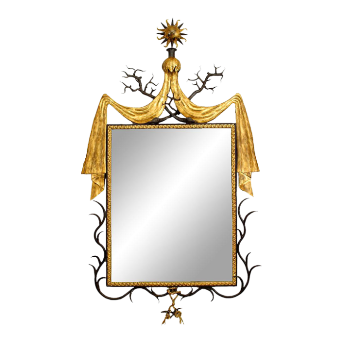 french mid century iron and gold swag wall mirror manner of gilbert poillerat 1293