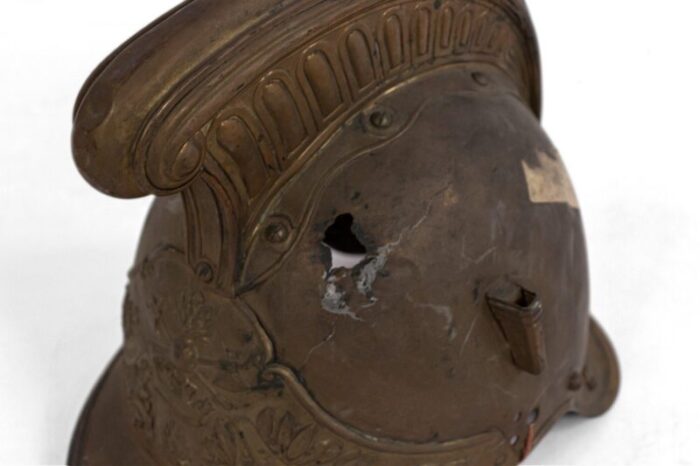 french victorian brass firemans helmets a pair 0783