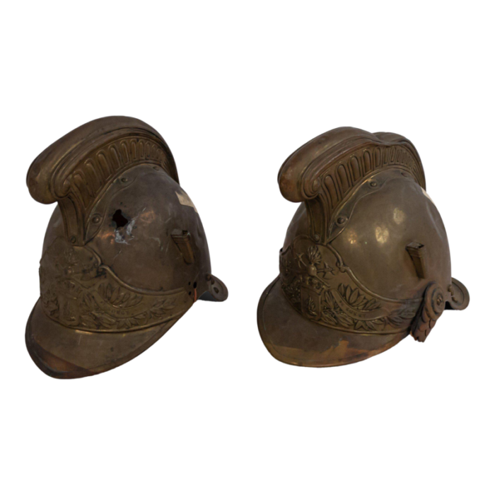 french victorian brass firemans helmets a pair 6059