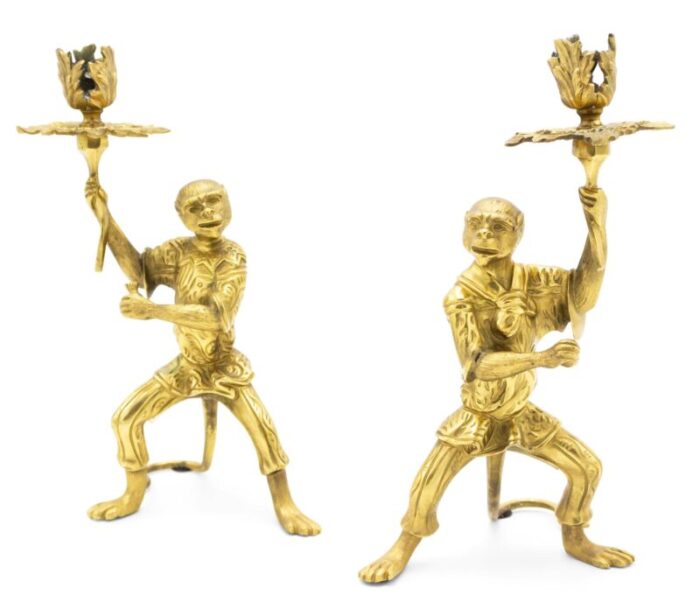 french xvi bronze dore monkey candlesticks a pair 4302