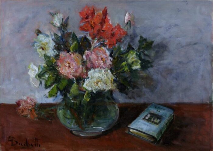 gaetano bocchetti still life with flowers and book oil on canvas 1970s framed 1961