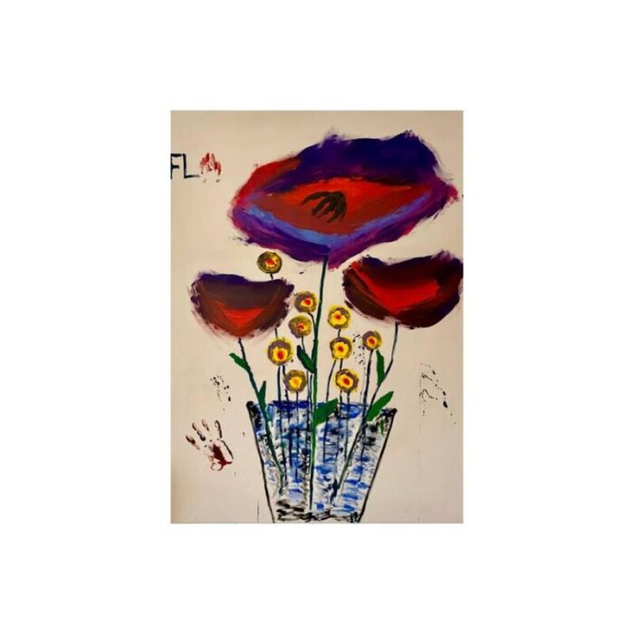 gauthier bruel red and yellow flowers acrylic on canvas 2024 6486