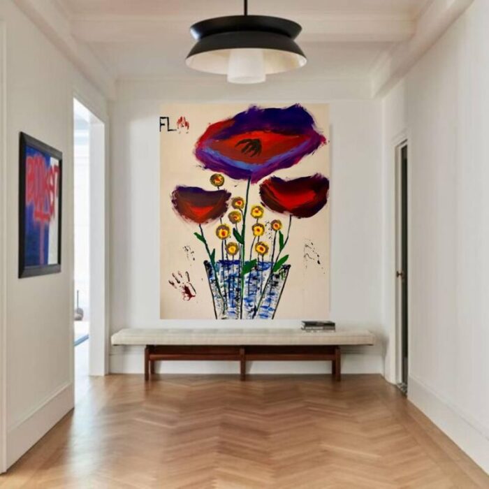 gauthier bruel red and yellow flowers acrylic on canvas 2024 8752