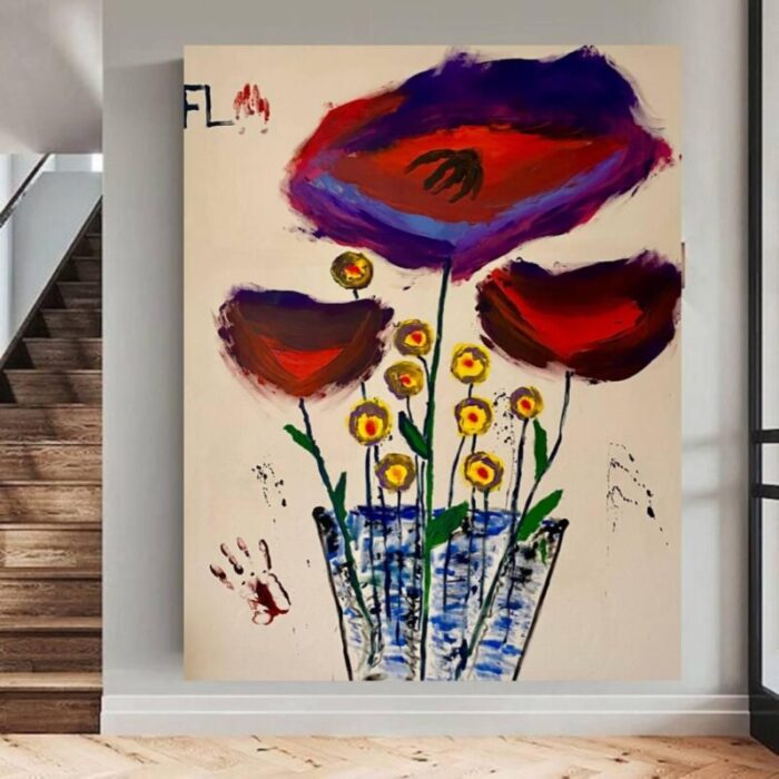 gauthier bruel red and yellow flowers acrylic on canvas 2024 9094