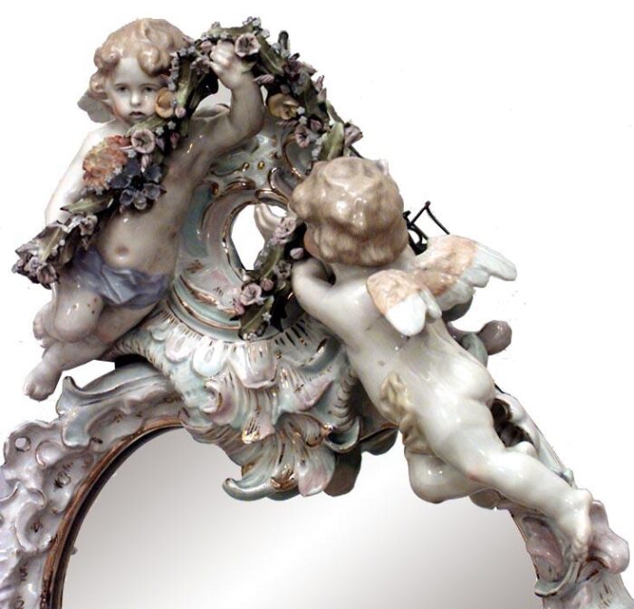 german dresden porcelain cherub and garland wall mirror 1259