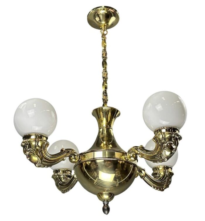 gold brass chandelier 1920s 6189