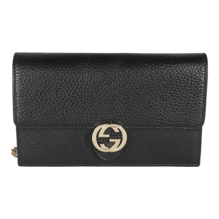 gucci black dollar calfskin interlocking g chain wallet 2445