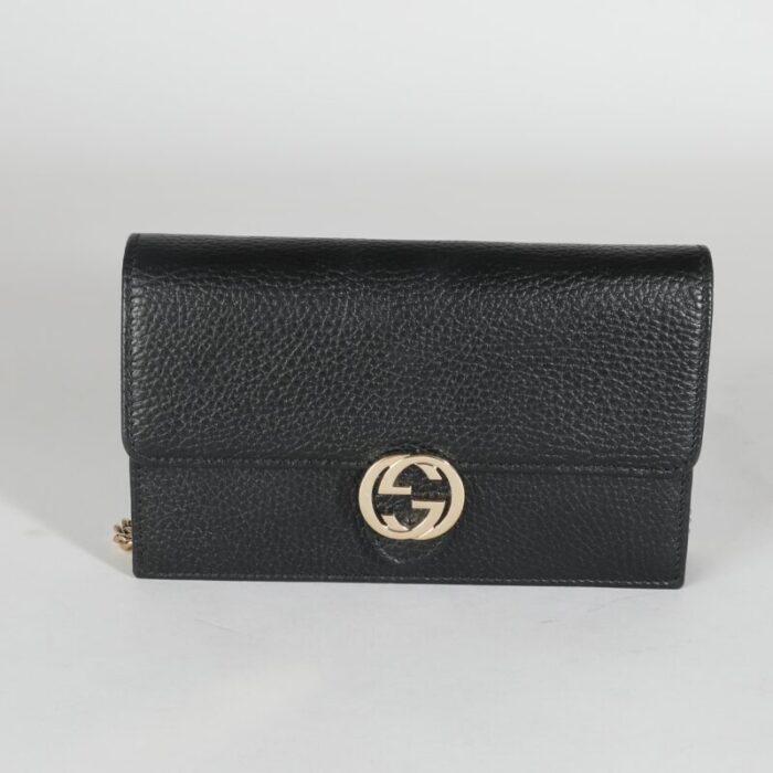 gucci black dollar calfskin interlocking g chain wallet 4478