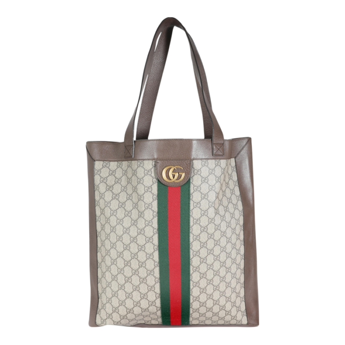 gucci brown gg supreme canvas web ophidia vertical shopping tote 0404