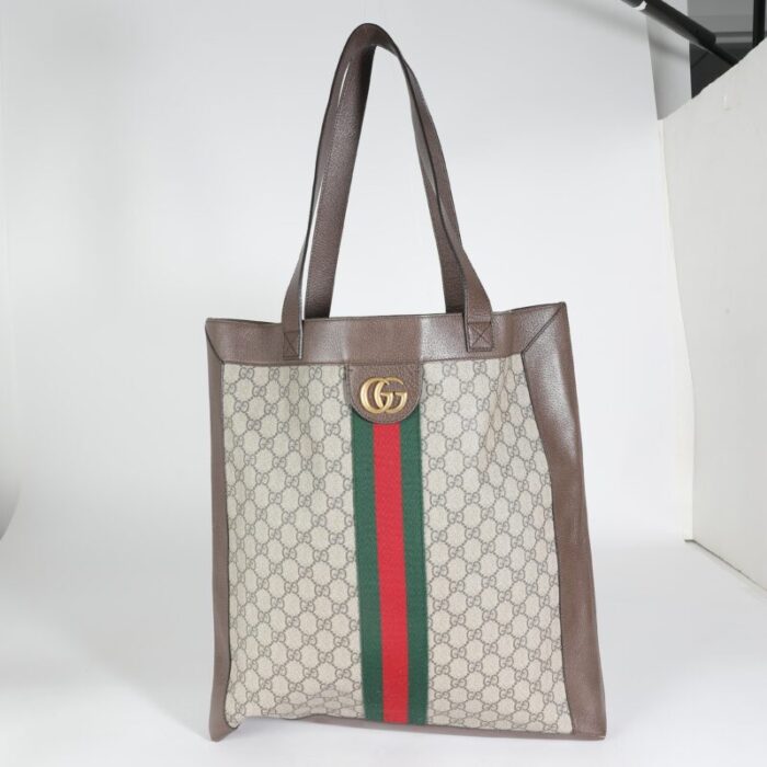 gucci brown gg supreme canvas web ophidia vertical shopping tote 6778