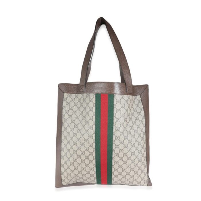 gucci brown gg supreme canvas web ophidia vertical shopping tote 8278