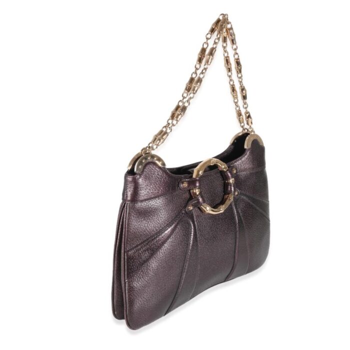 gucci purple metallic leather bamboo chain shoulder bag 3185