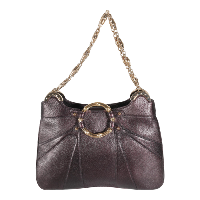 gucci purple metallic leather bamboo chain shoulder bag 5726