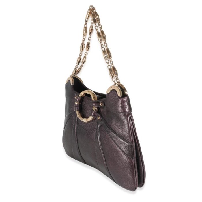 gucci purple metallic leather bamboo chain shoulder bag 7061