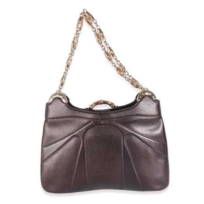 gucci purple metallic leather bamboo chain shoulder bag 9223