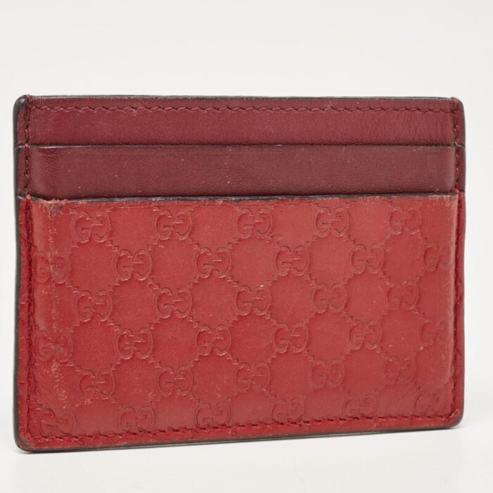 gucci redburgundy microssima leather card holder 2652