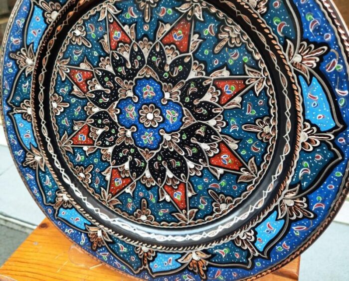 hand carved flower design copper tray 3831