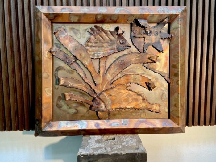 hand crafted underwater world copper art wall relief finland 1960s 11