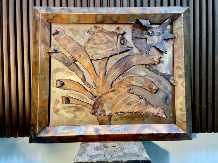 hand crafted underwater world copper art wall relief finland 1960s 7