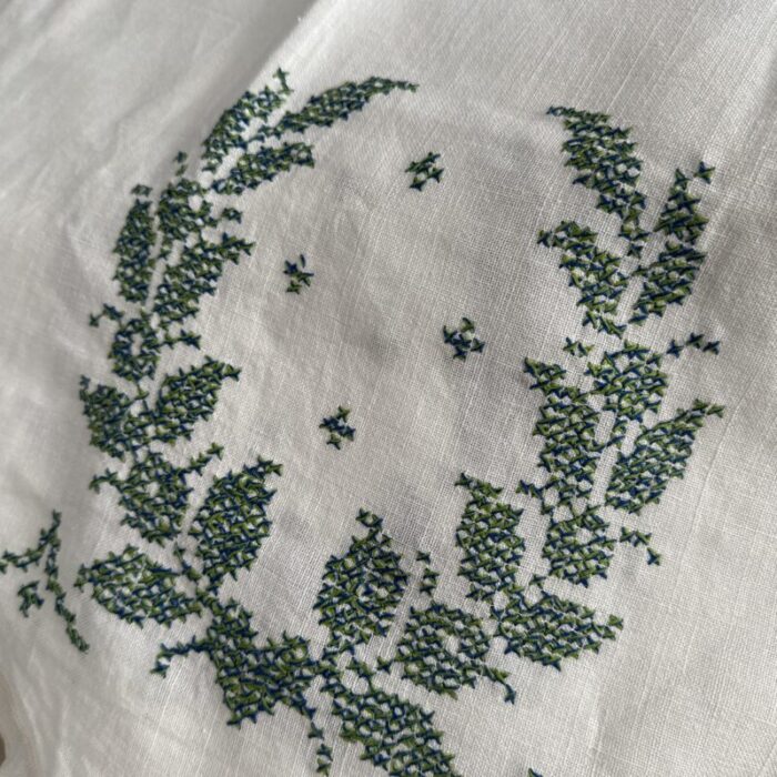 hand embroidered french linen tablecloth 1888