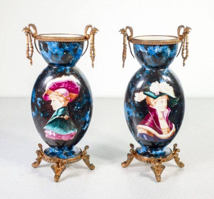 hand painted ceramic vases 1800s set of 2 1