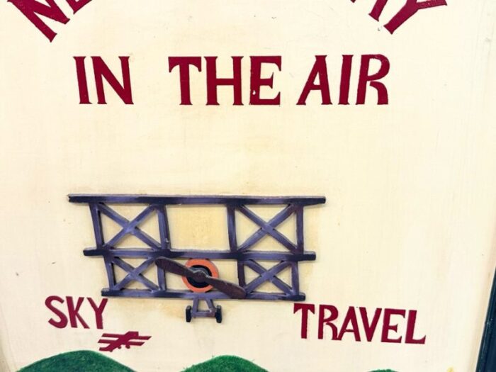 hand painted sky travel advertising wall sign 1950s 2