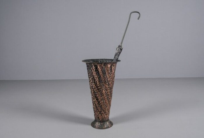 handmade hammered umbrella stand in copper austria 1960s 2