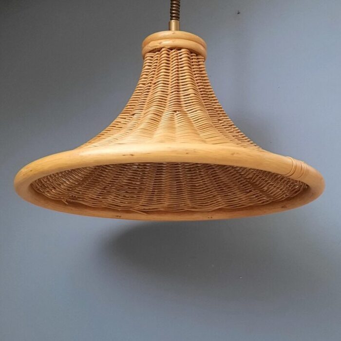 height adjustable rattan pendant lamp 1980s 0175