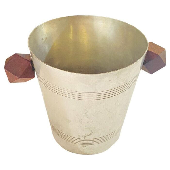 ice bucket in sylver metal with wood handles france 1930s 1