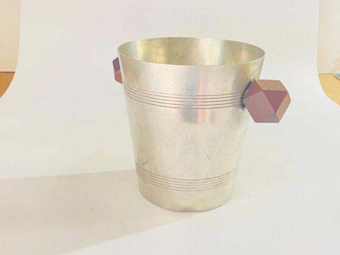 ice bucket in sylver metal with wood handles france 1930s 10