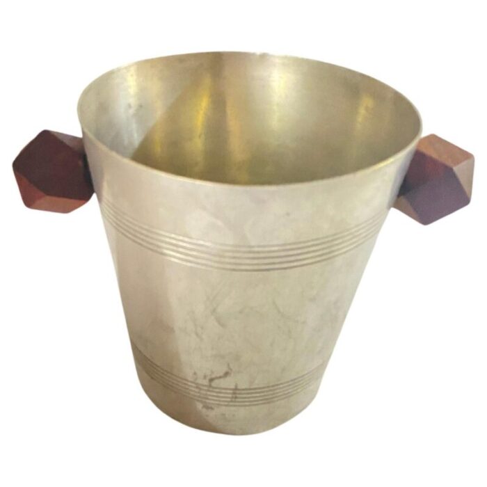 ice bucket in sylver metal with wood handles france 1930s 2