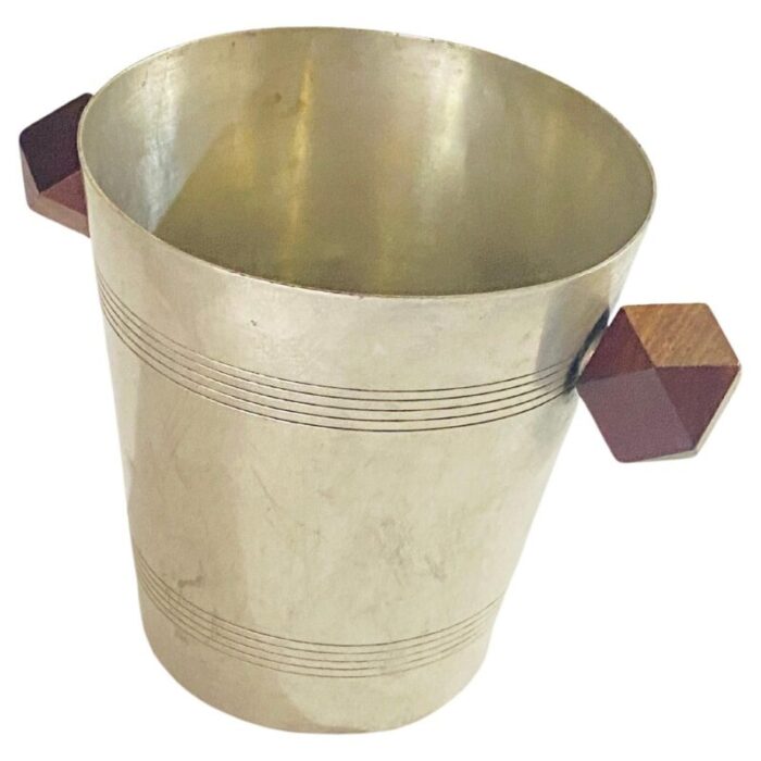 ice bucket in sylver metal with wood handles france 1930s 3