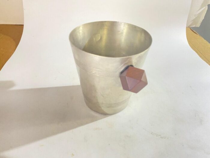 ice bucket in sylver metal with wood handles france 1930s 4