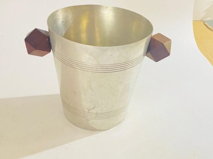 ice bucket in sylver metal with wood handles france 1930s 9